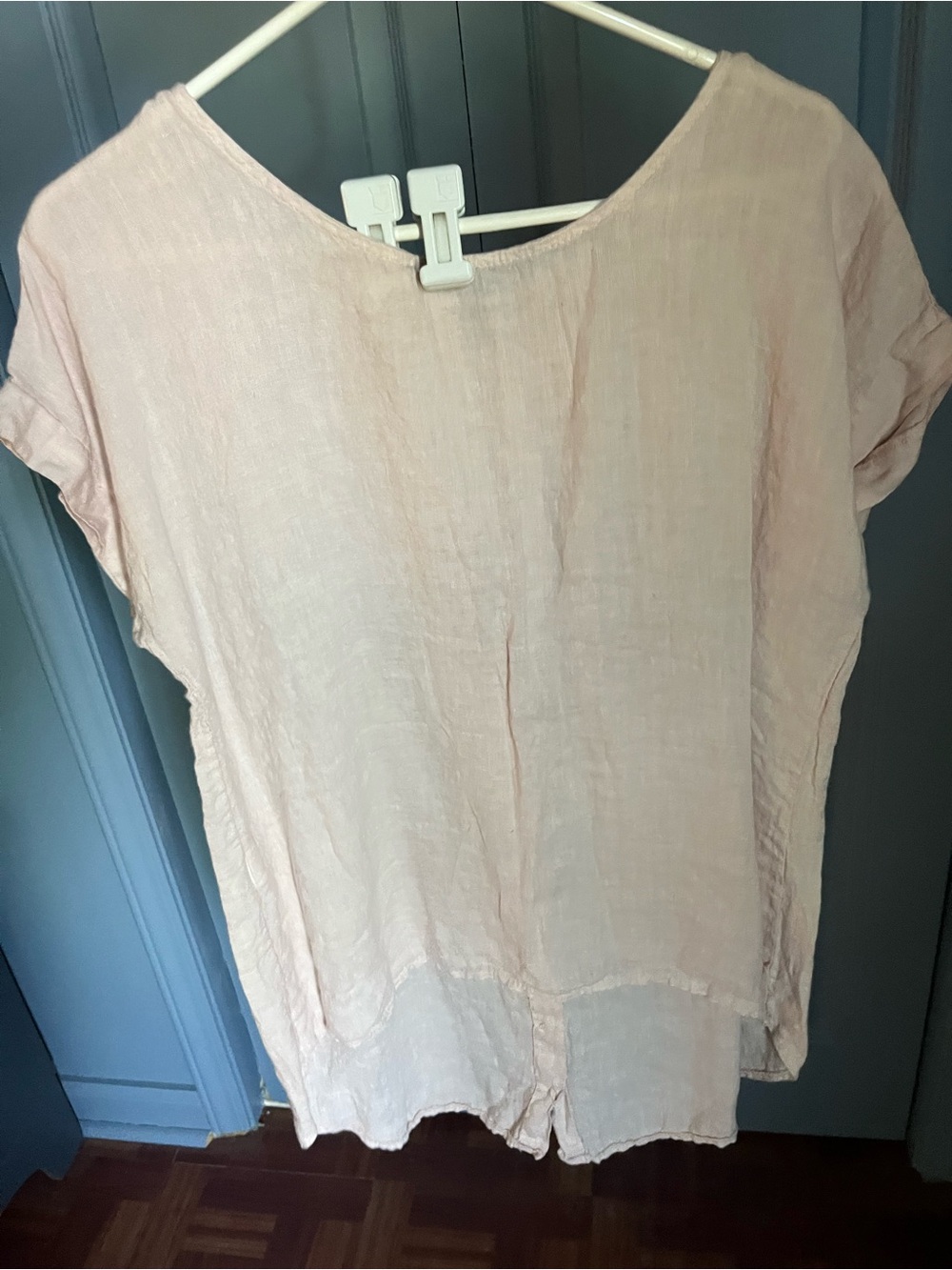 Women's Relaxed Short-Sleeve Linen Top - Pale Blush